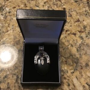 Elegant Necklace Pendant-925 SS, Onyx, and cabochon Garnet